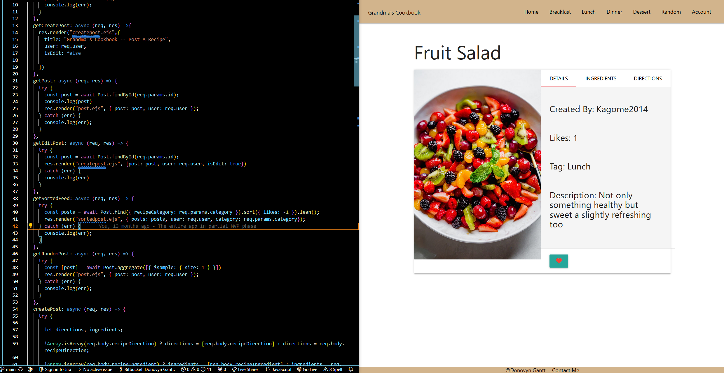 Screenshot of the Grandma's Cookbook Backend